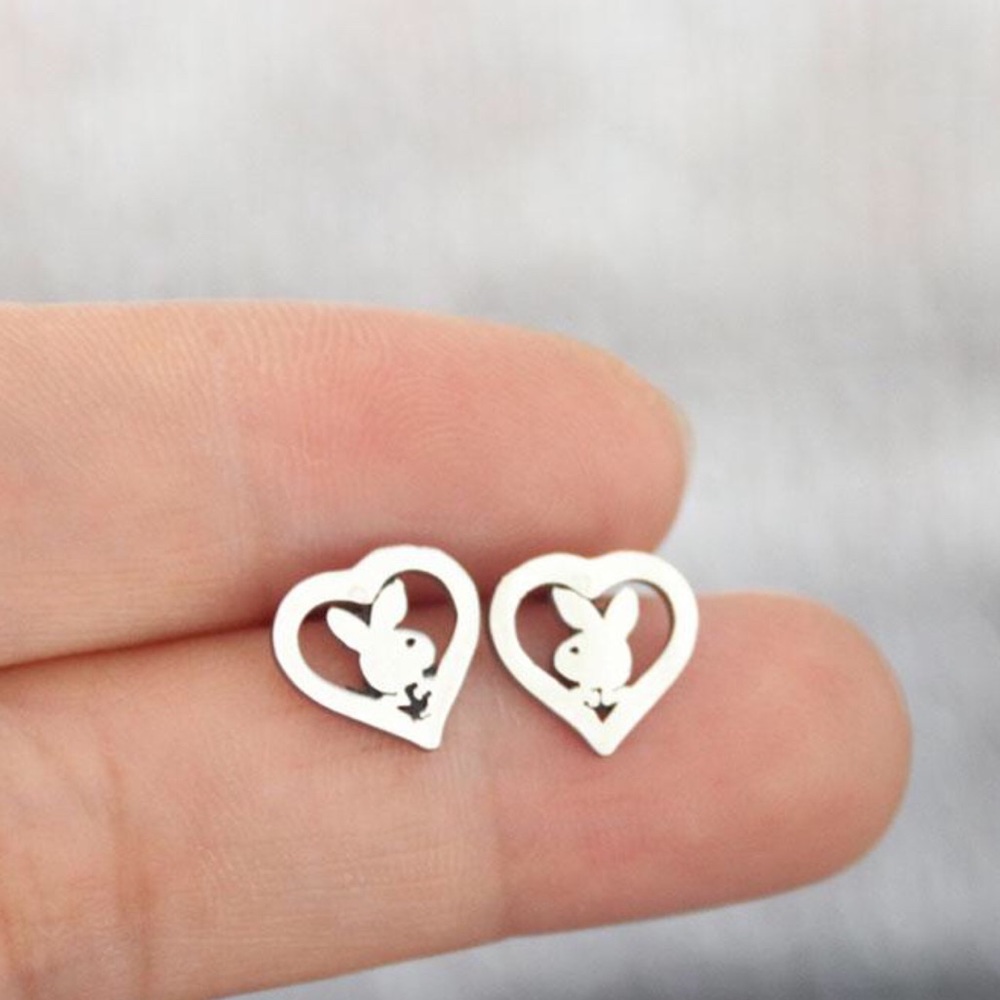 Silver Playboy Bunny Stud Earrings